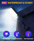 Outdoor Solar Motion Sensor Flood Lights 6000 Lumens 120 LED 3 Modes Waterproof Wall Lamp mounted on wall at night