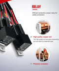 16AWG LED Light Bar Wiring Harness Kit 12V relay with high quality copper coil and durability features inscribed on components