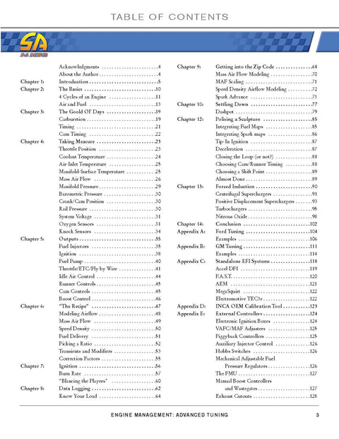 Table of contents page from Advanced Tuning For Modern Engine Control Systems A Hands On Illustrated Guide To Boost Horsepower, Maximize Torque, Improve Fuel Economy, And Tune Like A Gearhead With Real World Street Ready Tips For The Modern Ride.