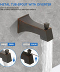 Oil Rubbed Bronze Bath Faucet Set With High Pressure 8-Inch Square Rain Shower Head, metal tub-spout with diverter in use