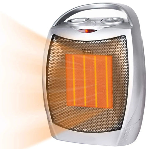 Ceramic Space Heater Heats Up Fast For Up To 200 Sq Ft With 1500W And 750W Settings, Portable Electric Heater, Sleek Silver