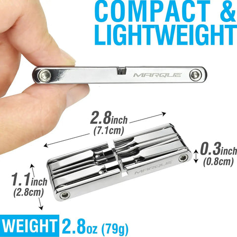 10 In 1 Bike Multitool For Road And Mountain Bikes Ultra Compact Pocket Repair Kit, chrome vanadium steel, showing dimensions