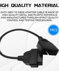 OBD1 To OBD2 GM Adapter Cable, 12 Pins To 16 Pins Extension For GM Vehicles, displayed in black with high-quality materials note