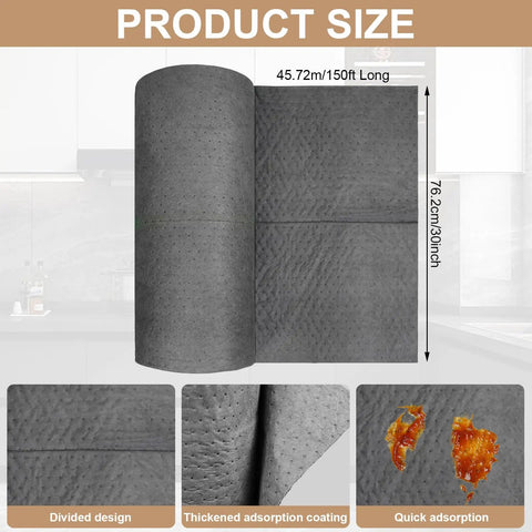 Heavyweight Absorbent Mat Roll 150 Foot Long By 30 Inch Wide for Oil and Water Spills in Home Garage or Basement
