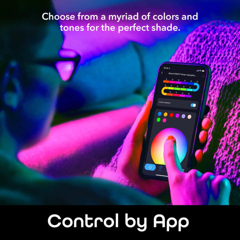 Person using app on phone to control Smart LED Strip Lights RGBIC Neon Color Changing With WiFi App Control And Music Sync