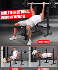 Beefy Heavy Duty Weight Bench Set With Squat Rack 600 Lb Capacity Adjustable Bench Press with Leg Extension Curl Black