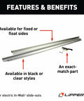 In-Wall RV Slide-Out Dual Rack Repair Kit With Hook Racks V-Rollers Retainers Rivets Rack Shoes Wear Pads Plugs Sealing Foam Fixed Side Clear