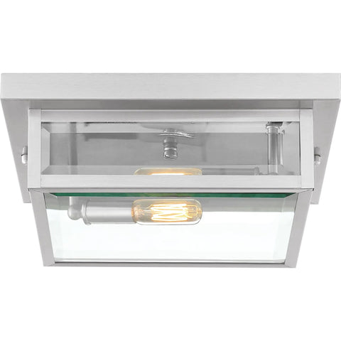 Westover Outdoor Exterior Flush Mount Ceiling Light With Clear Beveled Glass, Modern Industrial Stainless Steel Fixture