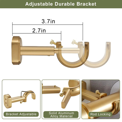 Adjustable aluminum alloy bracket for Telescoping One And One Eighth Inch Curtain Rod Set Beefy Heavy Duty Drapery Rod Extends.