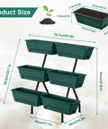Two Column Vertical Raised Garden Bed With Six Planter Boxes, Heavy Duty Tiered Outdoor Indoor Garden Bed With Drainage Holes And Removable Trays For Flowers Vegetables And Herbs, Sturdy Green, dimensions overlay