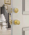 Heavy Duty Solid Brass Smart Deadbolt With Reliable Wifi And Bluetooth Hookup For Top Shelf Door Security In Sleek Polished Chrome Finish shown on door.