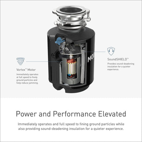 Pro Series Half Horsepower Continuous Feed Garbage Disposal For Kitchen Sink With 2600 RPM Vortex Motor And Power Cord Compact Design And Easy Install For Lightning Fast Grinding