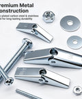Heavy Duty Toggle Bolt Kit 192 Piece Drywall Anchors And Screws Set With Wing Nuts Washers Spacers One Eighth Inch For Tough As Nails Mounts In Walls And Ceilings, zinc-plated steel parts