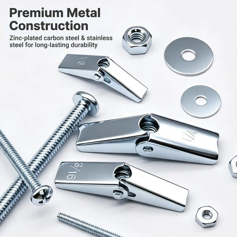 Heavy Duty Toggle Bolt Kit 192 Piece Drywall Anchors And Screws Set With Wing Nuts Washers Spacers One Eighth Inch For Tough As Nails Mounts In Walls And Ceilings, zinc-plated steel parts