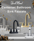 YardMonet Matte Black Two Handle Bathroom Faucet For 4 Inch Centerset Sinks With Pop Up Drain And Water Supply Lines in showcase