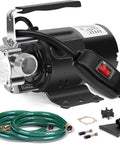 Water Transfer Pump 115V One Tenth HP Electric Utility Pump with on off switch, two 6 ft hoses for draining pools, ponds, aquariums