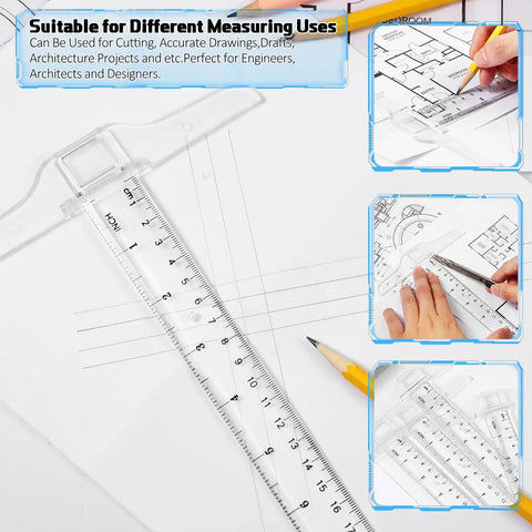 12 Inch T Square Ruler Transparent Plastic for Drafting and Layout Work with Inches and Metric Calibrations, Pro Grade