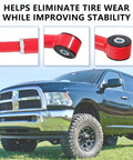 Beefy Adjustable Front Track Bar For Dodge Ram 2500HD 3500HD 2003 2013 Fits 2 To 6 Inch Lift Eyelet To Eyelet 1000 To 1100 Millimeters For On Road And Off Road Steering Upgrade, red steel adjustable bar on lifted Ram truck