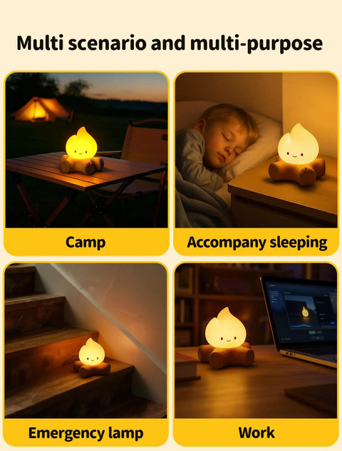Lit Campfire Night Light Portable Flameless Candle with White Noise for kids, indoor outdoor decor, bedside, desk, stairs.