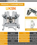 Beefy DIN Rail Terminal Block With Screw Clamp Heavy Duty 600V 30A 30 To 10 AWG Nylon PA66 Housing Copper Bodies Nickel Plated Screws Universal Mounting Foot Pack Of 100, UK5N type, 6.2mm housing thickness, rated current UL 30A.