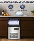 Nugget Ice Maker Machine With 100 Lbs Per Day Output, Stainless Steel Under Counter Ice Machine With 25 Lbs Storage Capacity