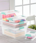 12 Pack Clip Box Stackable Clear Plastic Storage Bins With Latching Lids For Small Items Organization At Home, Office, Classroom.