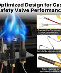 Front view of gas-fryer thermopile replacement with 38-inch aluminum thermocouple and blue burner flame.