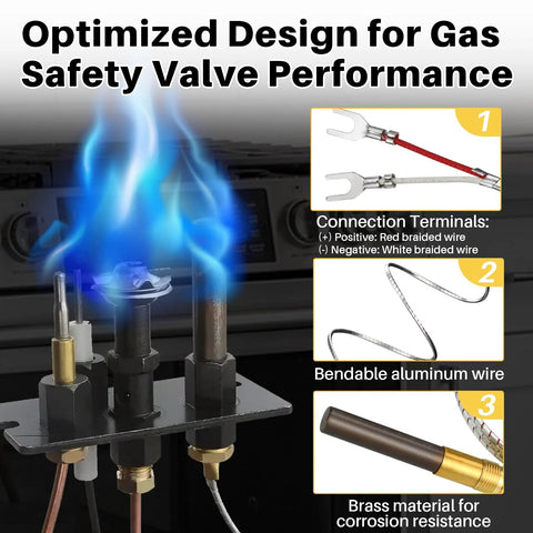 Front view of gas-fryer thermopile replacement with 38-inch aluminum thermocouple and blue burner flame.