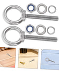 Top Rated Rust Proof Stainless Steel M10x60 Eye Bolts With Nuts And Flat Washers, showing two eye bolts with washers and locknuts.