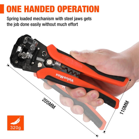 Close-up of someone using the All In One Wire Stripper Tool Kit With 266 Pieces Self Adjusting 8 Inch Automatic Tool
