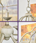Close-up of French Country 4 Light Chandelier With Adjustable Hanging Height In Sunbleached Oak Finish detailing candle bulb and frame.
