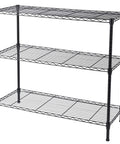 Built Like A Tank Triple Shelf Wire Rack With Sliding Height Adjustments Heavy Load Steel Storage Organizer For Garage Workloads Kitchen Storage And Home Tasks Black Finish with three sturdy wire shelves.