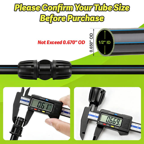 Half Inch Drip Irrigation Barbed Locking Coupler Set Ten Pieces No Leak Straight Fittings For One Half Inch Tubing measurement guide