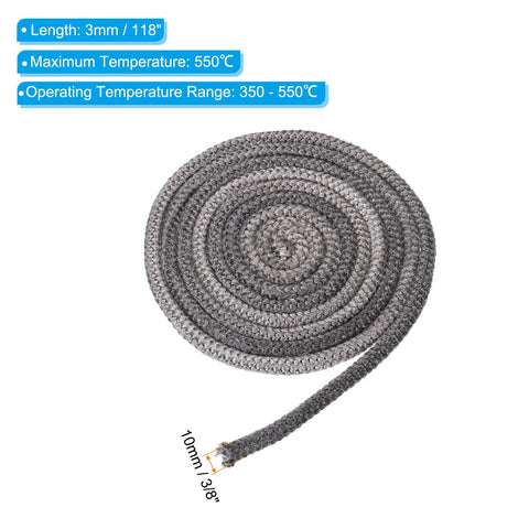 PATIKIL 3/8in x 118in graphite fiberglass round wood stove gasket rope, black for stove/fireplace door