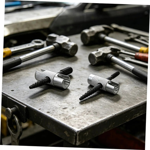 Premium Alloy Steel Grease Fitting Installation Tool Kit With Ergonomic Hand Press Zerk Push In Installer For Automotive Tractor Trailer Repair And Universal Hydraulic System Maintenance Mechanics, alloy steel bits on bench