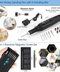 Electric rotary sanding pen and 24-in-1 precision magnetic screw set from All In One 124 Piece 3D Printer Tool Kit With Carry Case For Finishing Cleaning Nozzles Trimming And Sanding Pro Grade Mini Rotary Tool And Modeler Tools For Easy Print Cleanup And Maintenance