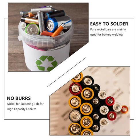 Top Tier Nickel Strip Welding Supply For Battery Spot Welding Tasks Comes In 100 Grams Pack High Purity Silver Finish Makes Soldering Easier Lithium Ion Batteries Need This Heavy Duty Metal Strip Gear Up Today. Batteries stored in a container for welding and soldering tasks.