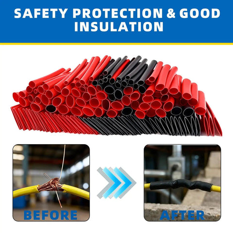 Heat Shrink Tubing Kit With Adhesive Lined 2 To 1 Ratio 150 Pcs Eight Sizes From 2mm To 13mm Black And Red Before After