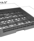 Built Tough Commercial Glass Cup Rack With Sixteen Compartments Dishwasher Safe Design Heavy Duty Storage For Busy Restaurants, gray, dimensions shown.