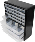 Ultimate Screw Organizer And Hardware Storage Cabinet With 39 Drawers showing translucent drawers for DIY storage.