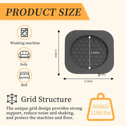 4 Pack Anti Vibration Pads For Washing Machines And Dryers, Heavy Duty Natural Rubber Floor Protectors That Cut Vibration And Noise, Grips Like Glue, Protect Floors, And Supports Up To 1000 Lbs In The Laundry Room