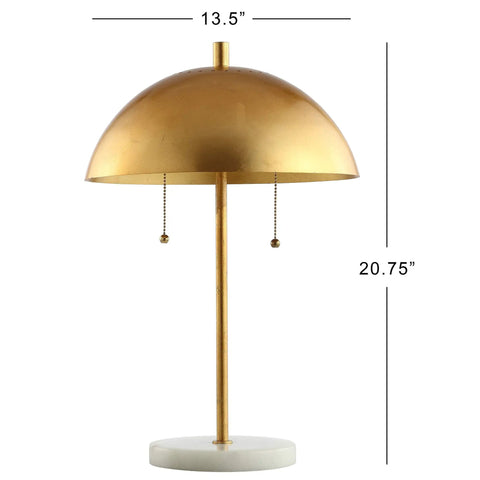 Gold And White Marble 2 Light LED Table Lamp With Glam Desk Style For Modern Bedside Decor against white background.