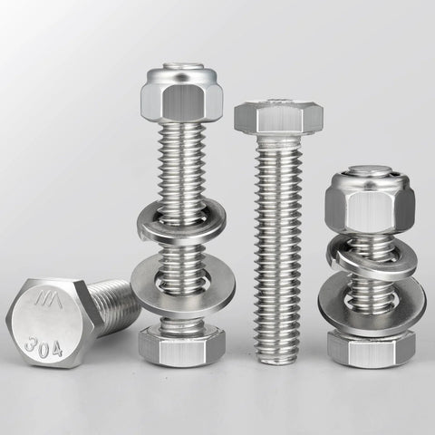 Hex bolts with washers and nuts, stainless steel, 1/4-20, fully threaded