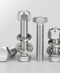 Hella Tough 8 Set 5/16-18 By 2 Inch Hex Head Bolt Kit With 304 Stainless Steel Lock Nuts flat washers and fasteners displayed.