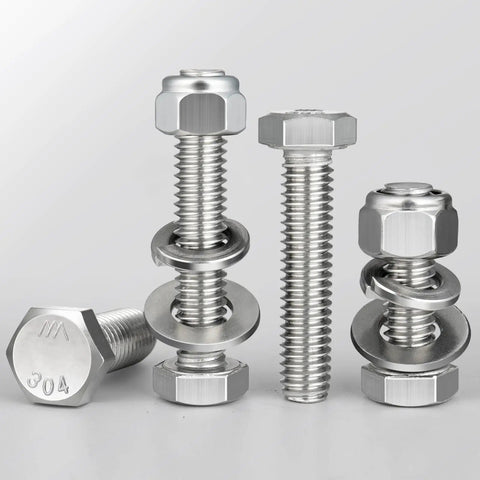 Hella Tough 8 Set 5/16-18 By 2 Inch Hex Head Bolt Kit With 304 Stainless Steel Lock Nuts flat washers and fasteners displayed.