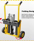Built Tough Hydraulic Material Lift And Foldable Winch Stacker With Removable Steel Platform, showcasing its foldable design and heavy-duty wheels for transport.