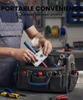 Pro Electrician Wire Pulling Assistant Cable Threading Machine being held in a tool bag, showcasing portability and convenience.
