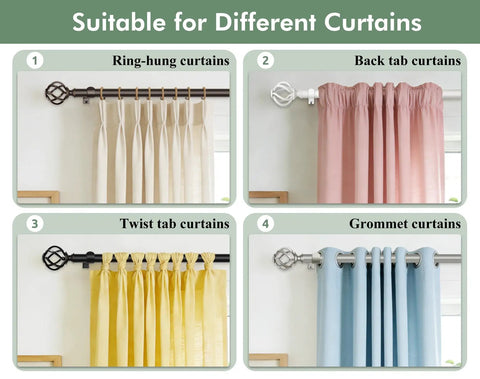 Different curtain styles on two pack curtain rods 32 to 58 inches heavy duty telescoping drapery rods with antique silver twisted cage finials