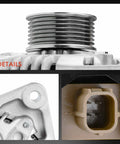 Close-up of Reliable 12V 130Amp Alternator For Honda Accord And Acura TSX 2008-2012 2009-2014 CW 7 groove pulley and connector.