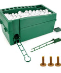 Automatic Golf Tee Machine with Ball Dispenser featuring 100-ball capacity, green ABS material, for indoor simulators and outdoor ranges.